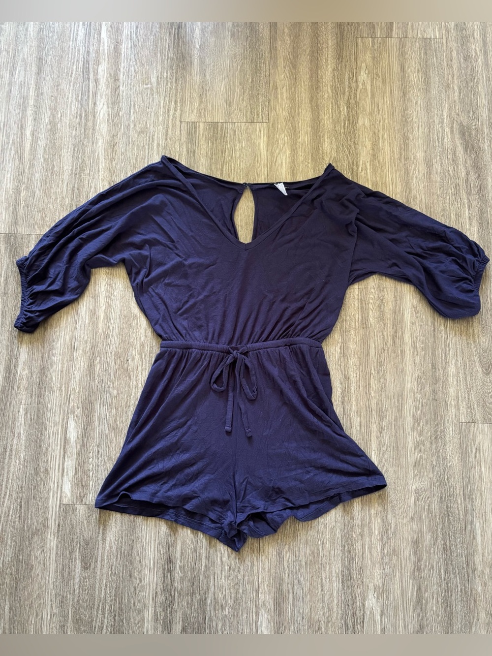 VENUS Navy V-Neck Tie-Waist Short Sleeve Bodysuit Romper